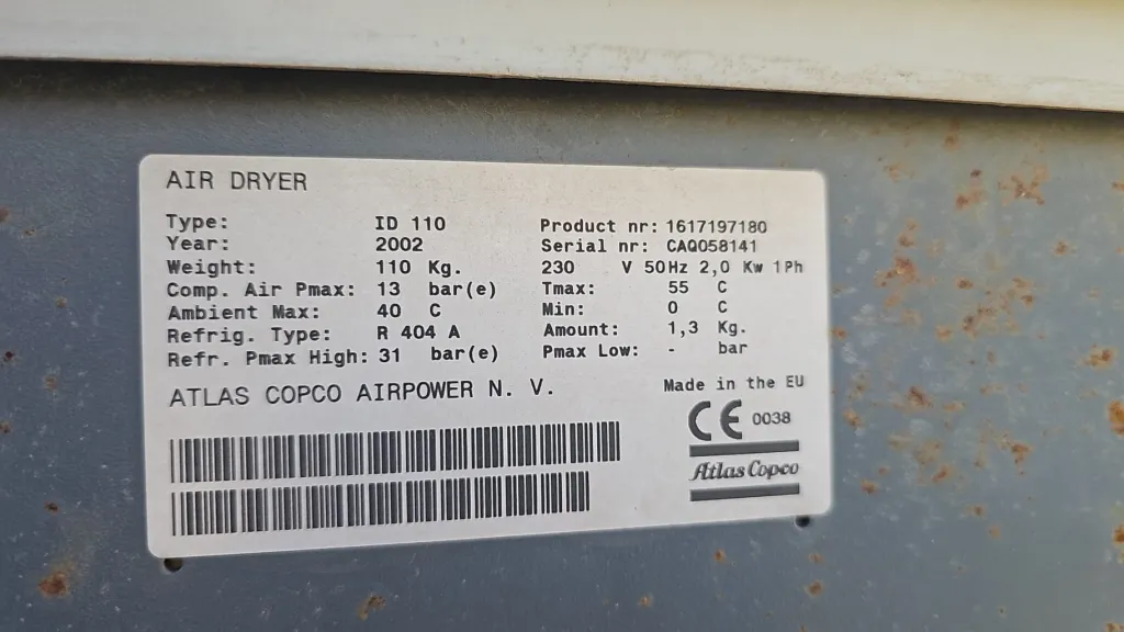 compressore usato Atlas copco GA37FF targhetta