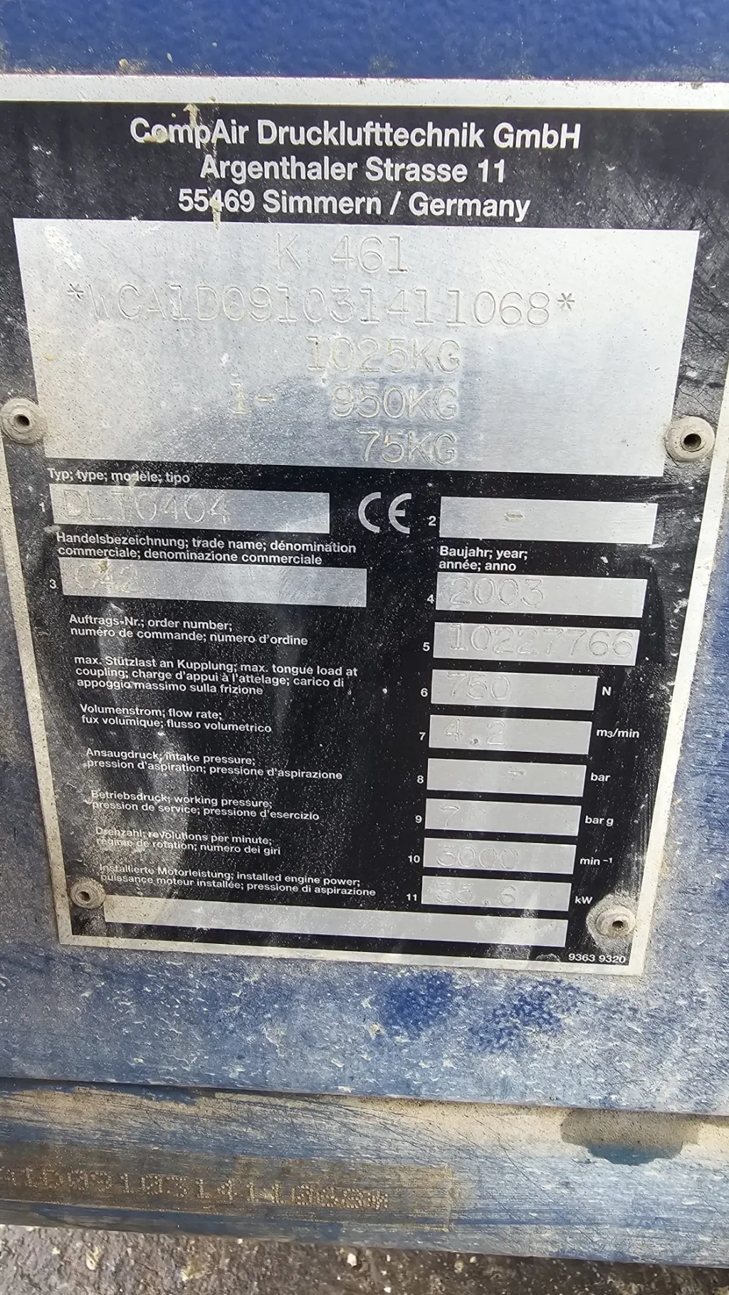 Compressore usato CompAir targhetta